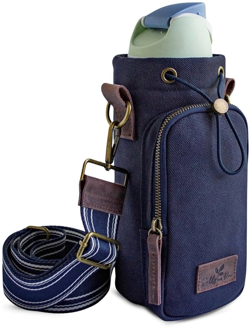 Solly and Rue Navy Canvas Crossbody Travel bag w/ Bronze hardware & leather trim